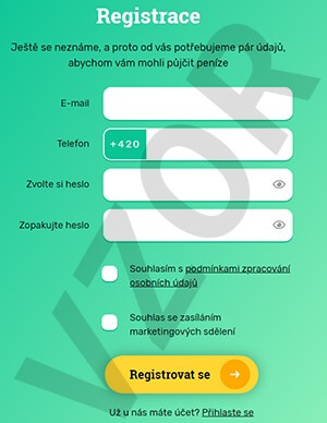 Krátká žádost (registrace) o online půjčku přes internet